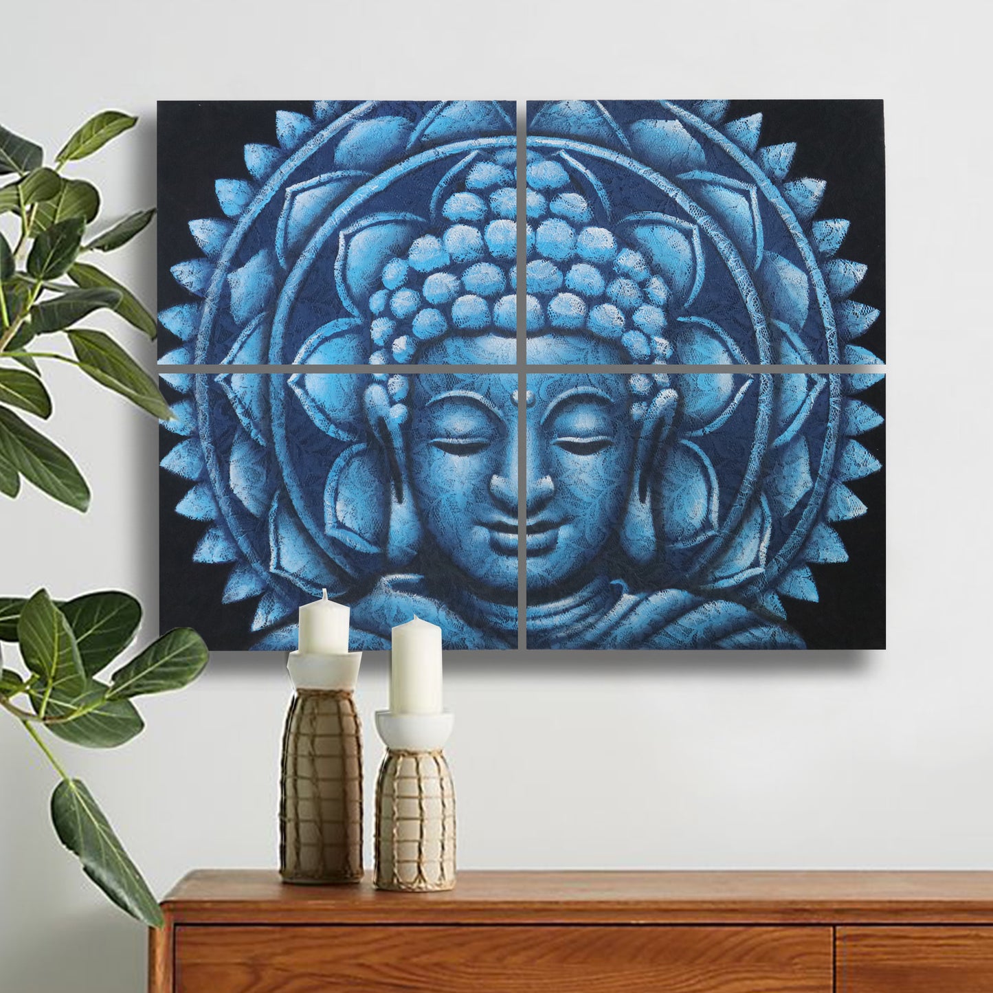 Détail du brocart mandala Bouddha bleu 30x40cm x 4