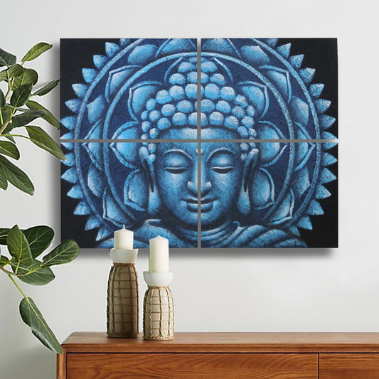 Détail du brocart mandala Bouddha bleu 30x40cm x 4