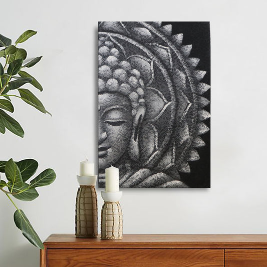 Demi-mandala Bouddha gris 60x80cm