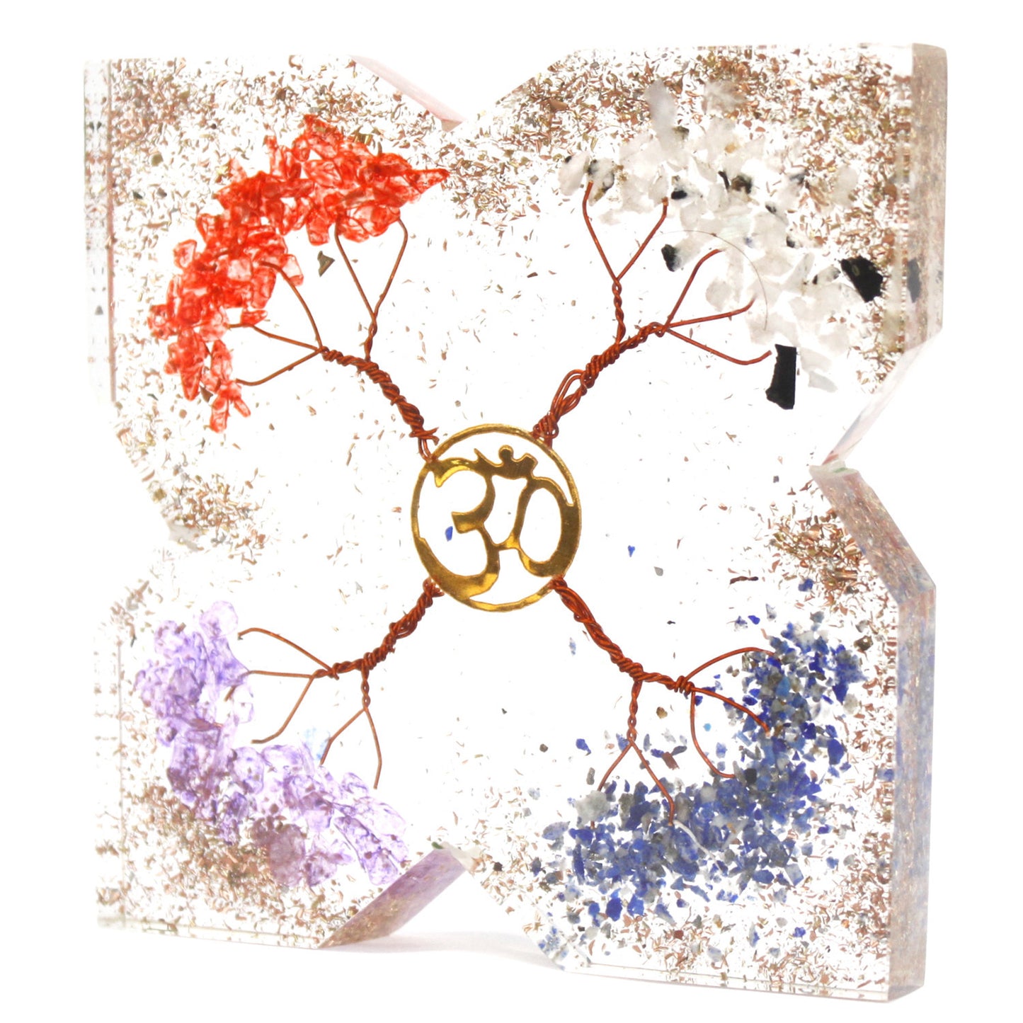 Orgonite de bureau - Cuivre avec motif 4 arbres - Grand