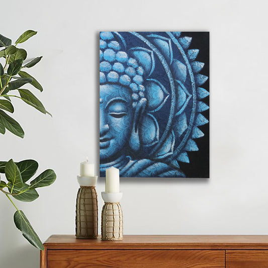 Demi-mandala Bouddha bleu 60x80cm