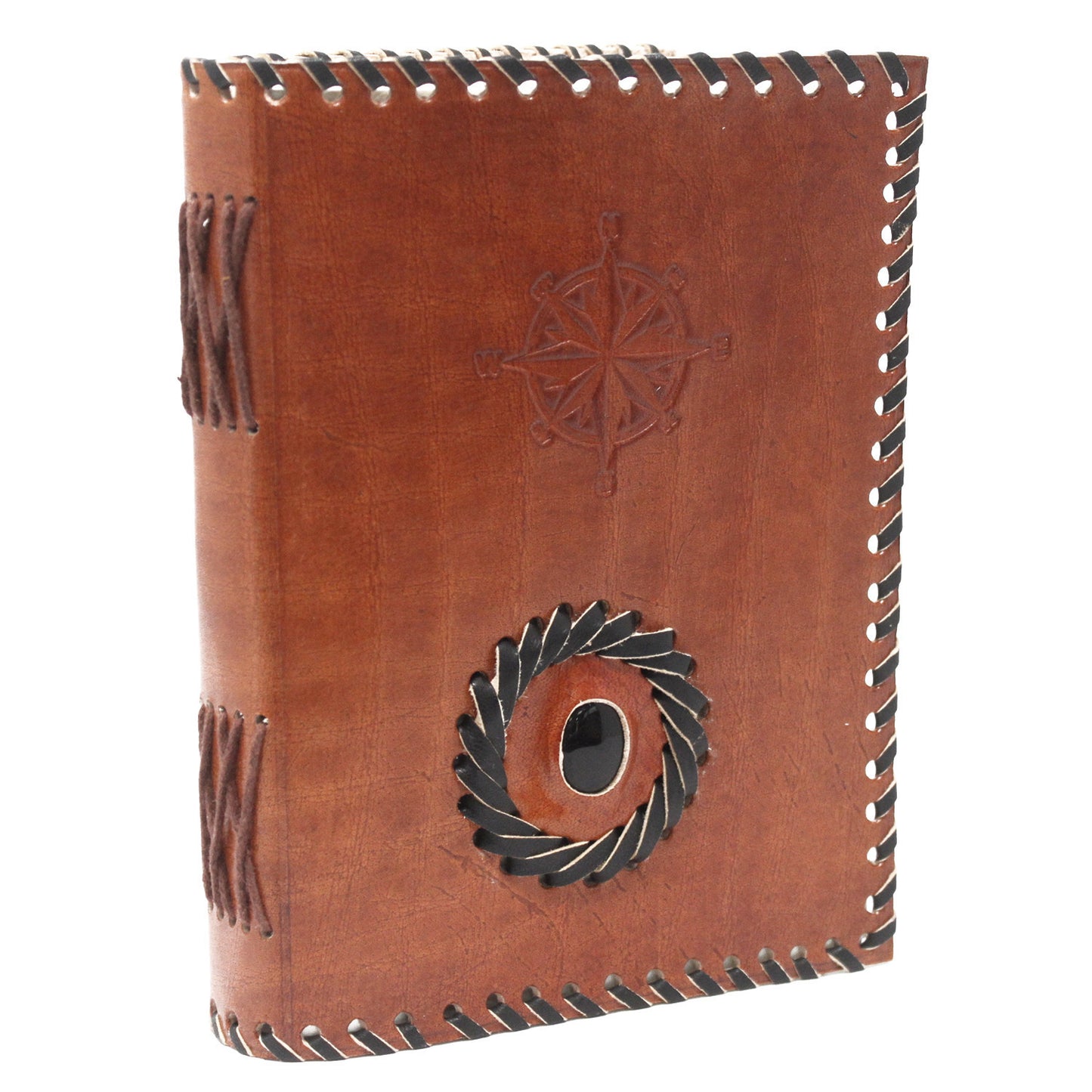 Carnet en cuir noir onyx avec bords