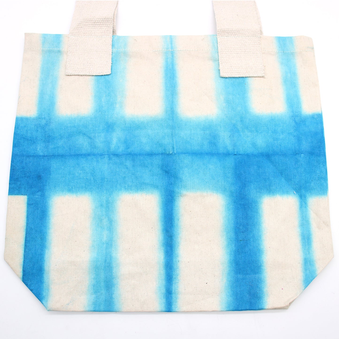 Sac en coton naturel motif « Tie Dye » (220 g) - 38 x 42 x 12 cm - Rectangles bleu clair - Anse naturelle