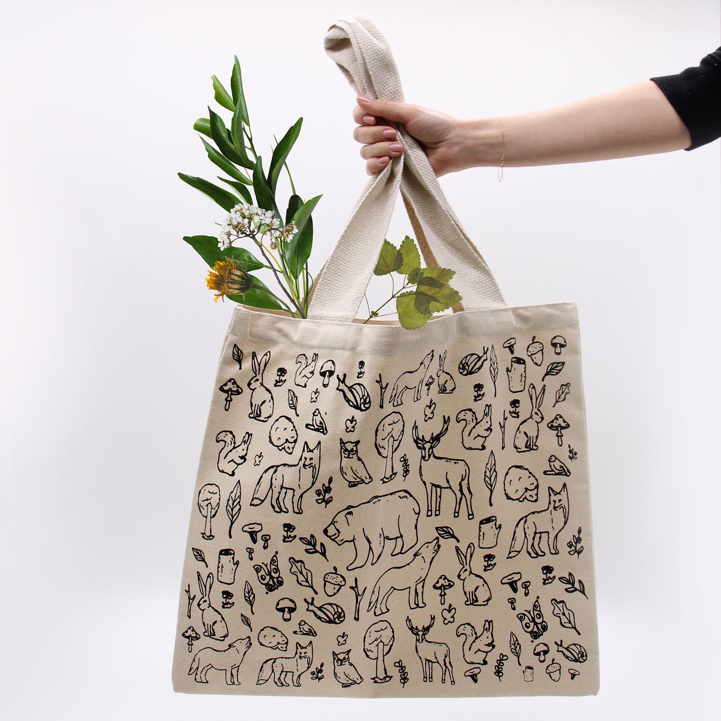 Grands sacs de courses en coton - 38 x 42 cm - Faune - 280 g