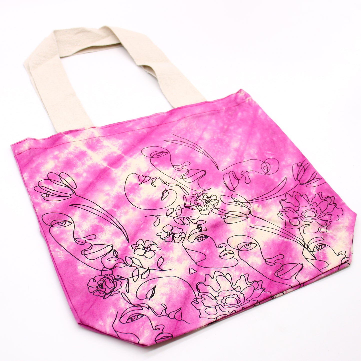 Sacs en coton tie-dye (170 g) - 38 x 42 x 12 cm - Joli visage - Magenta - Poignée naturelle