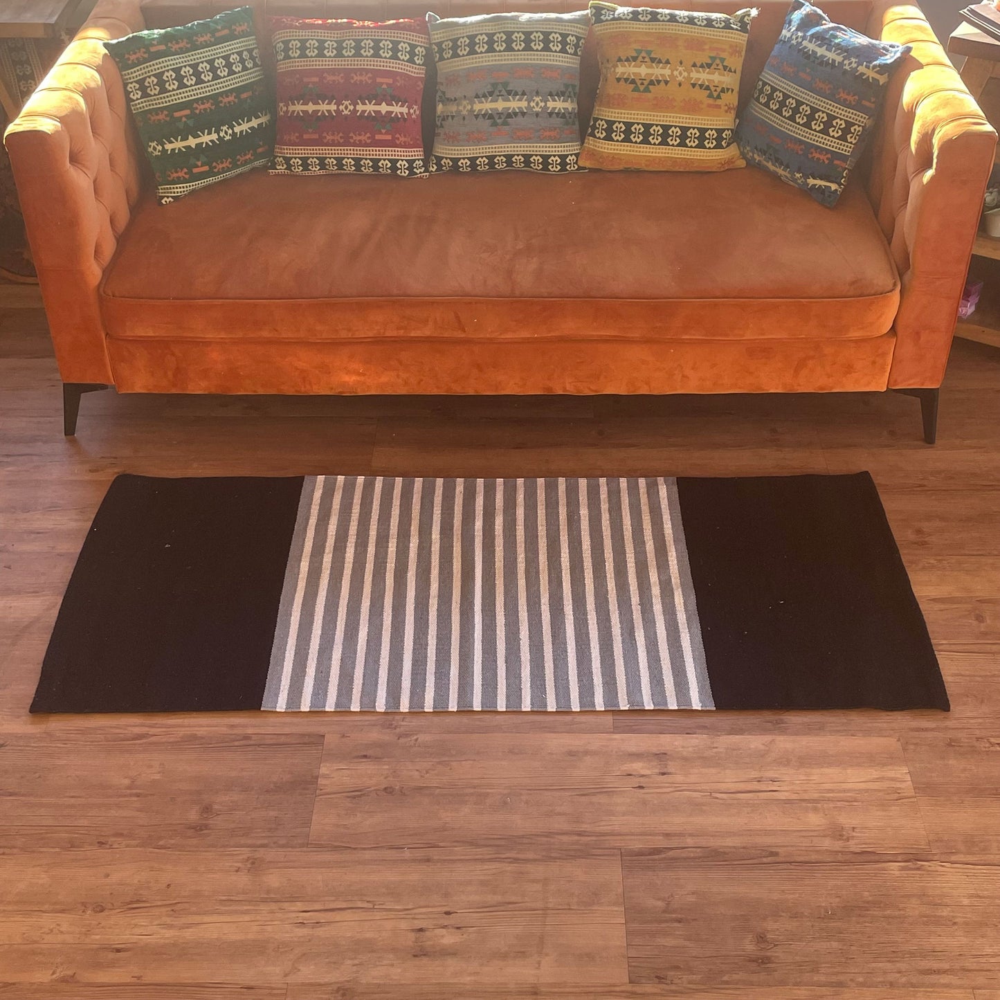 Tapis indien en coton - 70x170cm - Noir/Gris