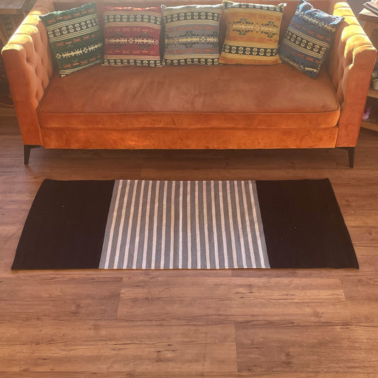 Tapis indien en coton - 70x170cm - Noir/Gris