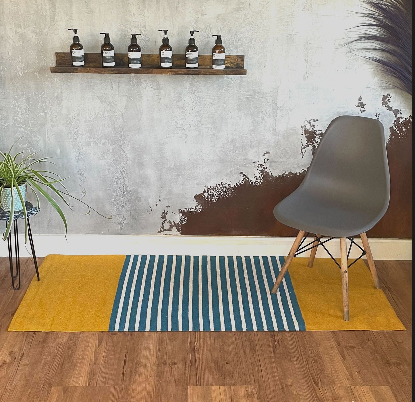 Tapis indien en coton - 70x170cm - Jaune/Bleu