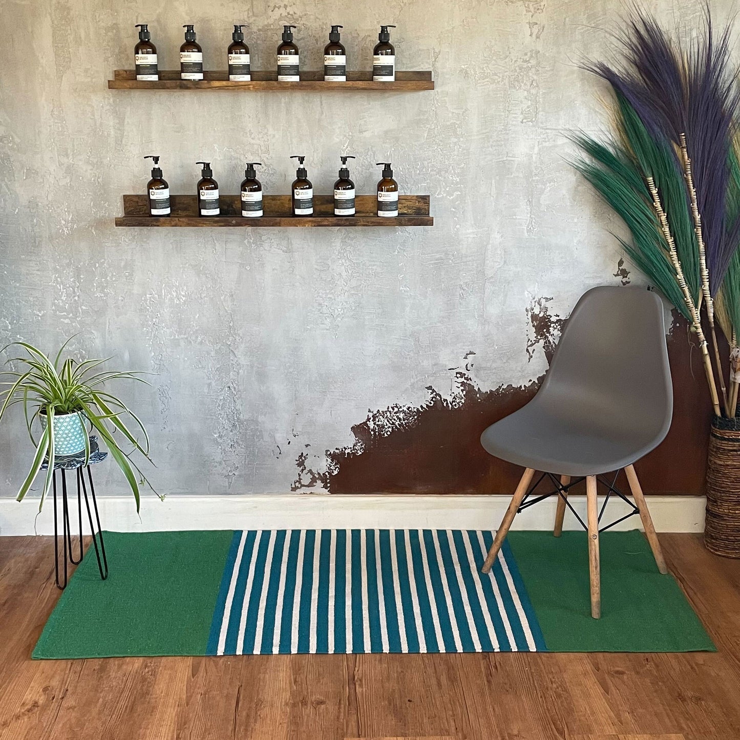 Tapis indien en coton - 70x170cm - Bleu/Vert