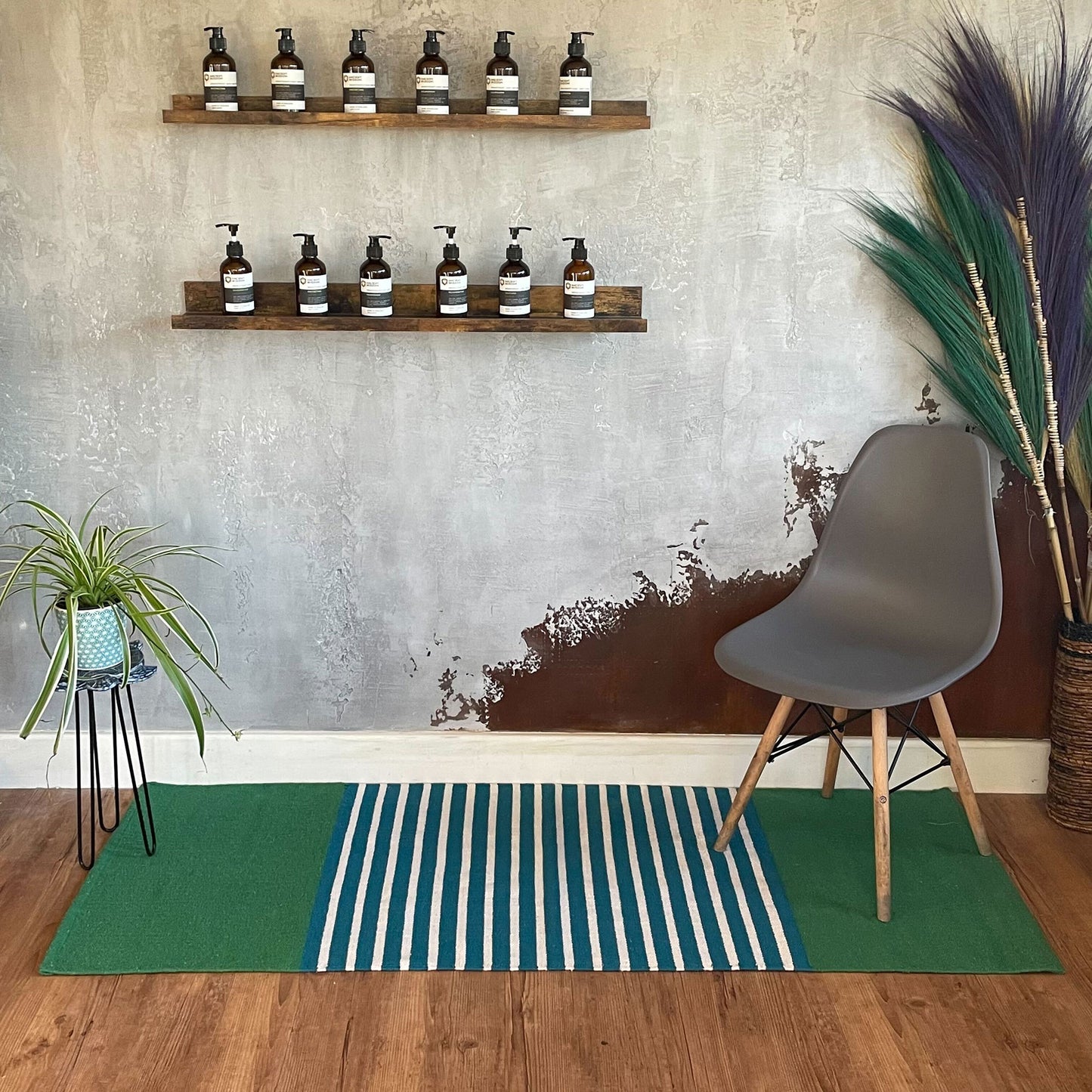 Tapis indien en coton - 70x170cm - Bleu/Vert