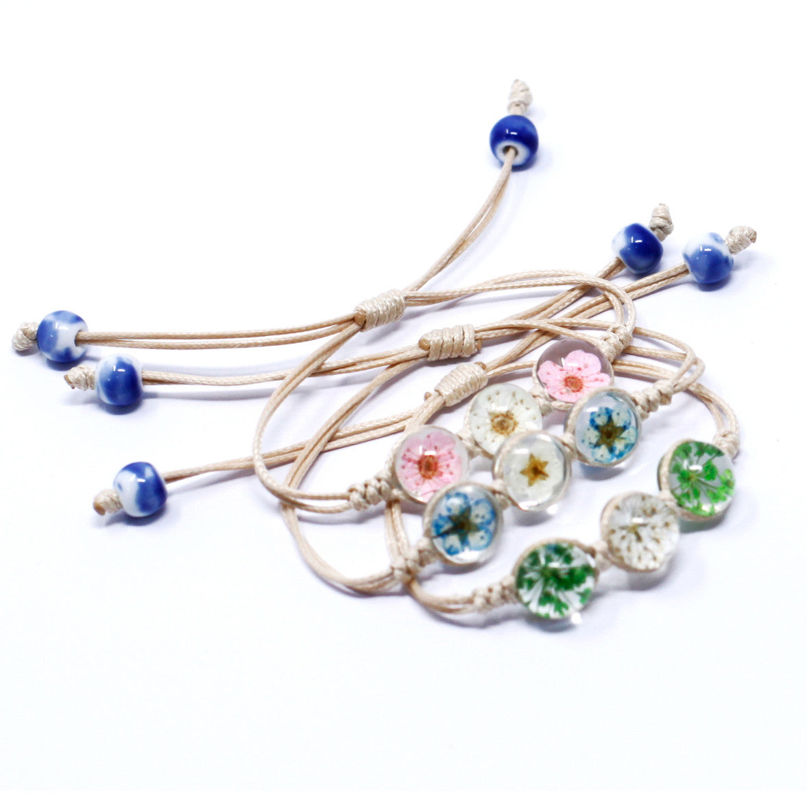 4 x Fleurs pressées - Bracelet trois fleurs