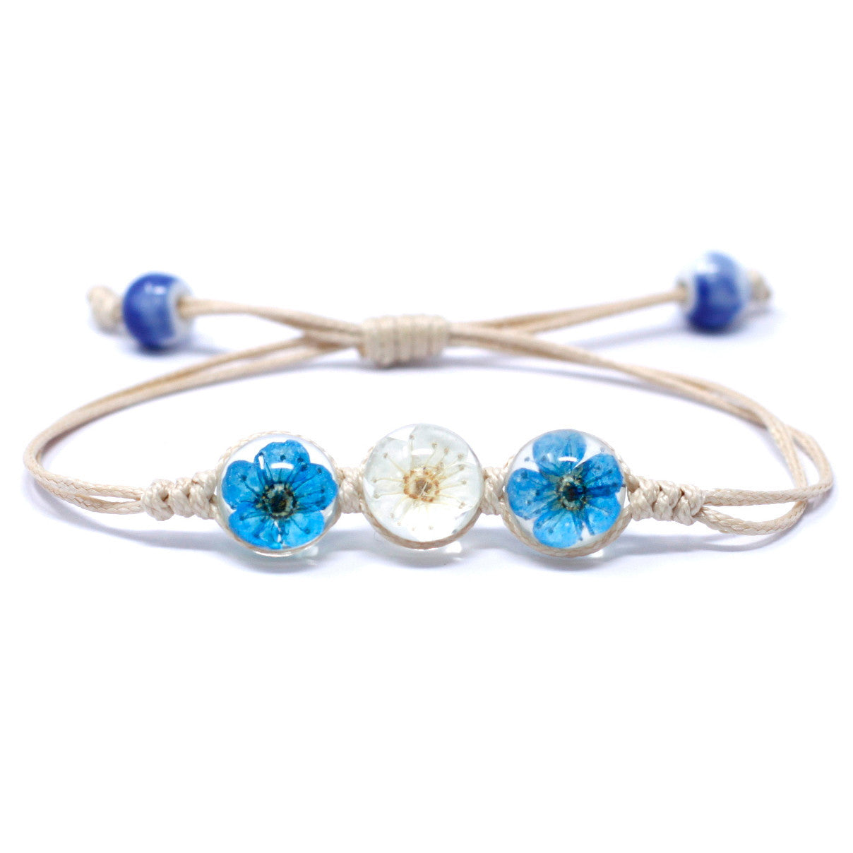 4 x Fleurs pressées - Bracelet trois fleurs