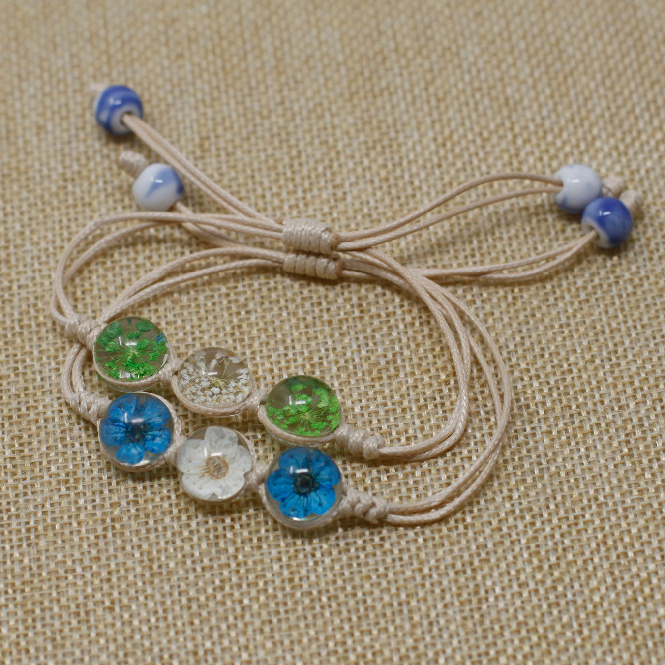 4 x Fleurs pressées - Bracelet trois fleurs