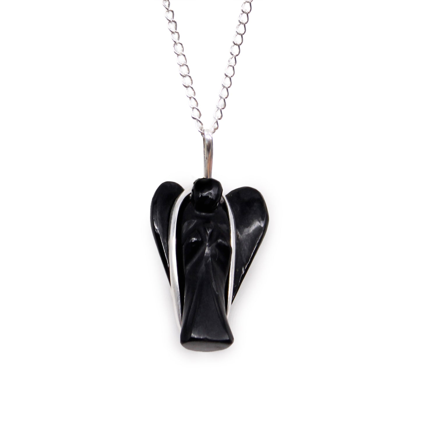 Pendentif ange gardien en pierre précieuse - Agate noire