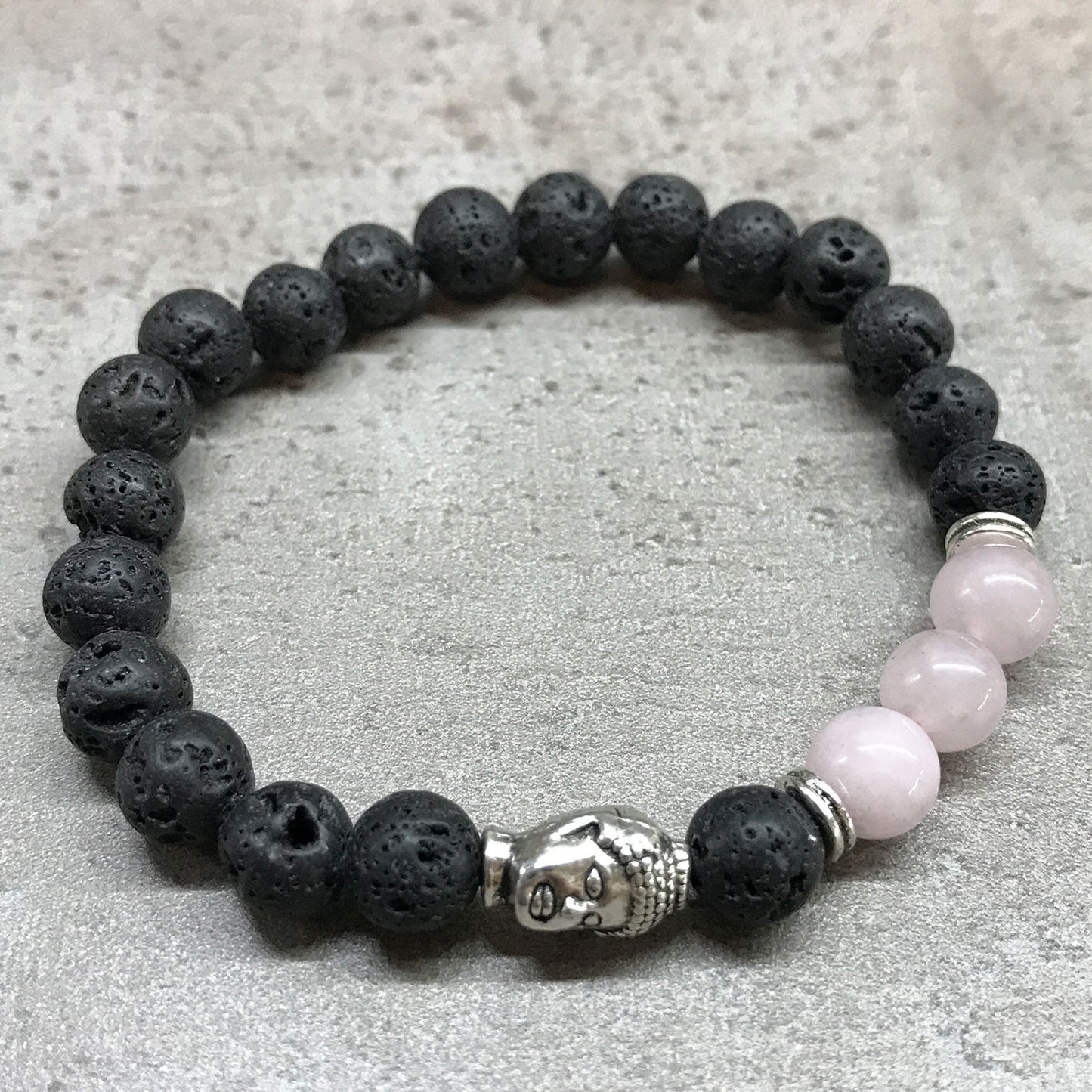 Bracelet en pierre de lave - Bouddha - Quartz rose