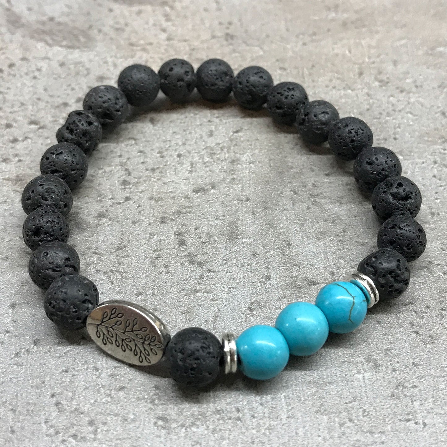 Bracelet en pierre de lave - Feuille - Turquoise