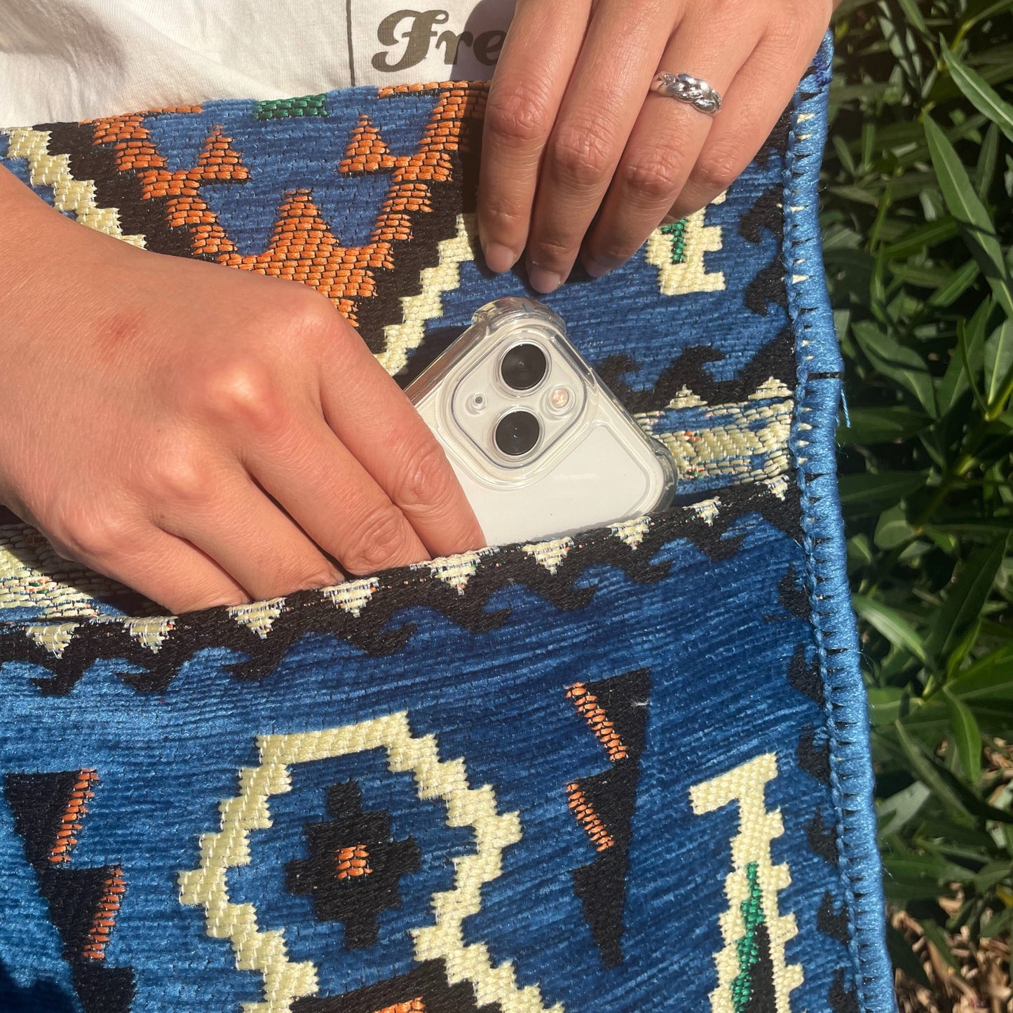 Sac à bandoulière Kilim Festival bleu ciel