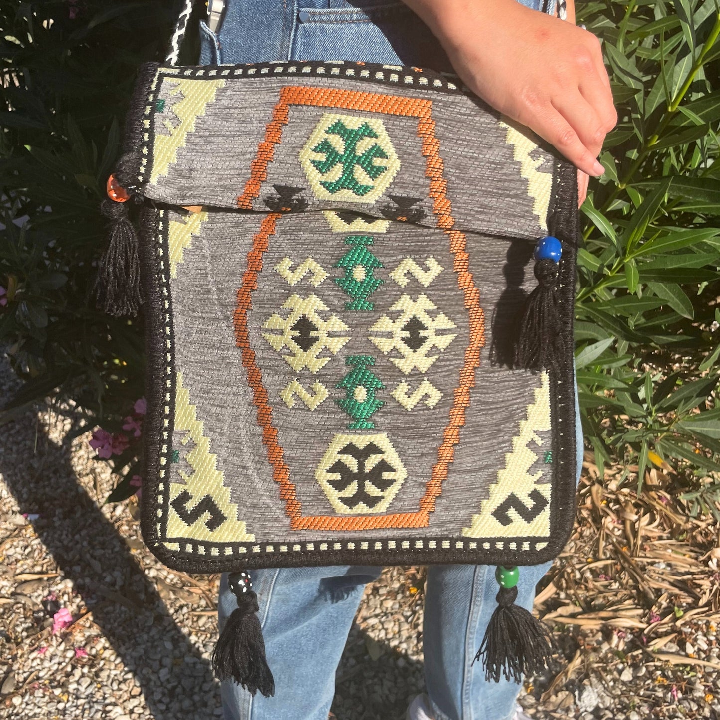 Sac bandoulière Kilim Festival gris pâle