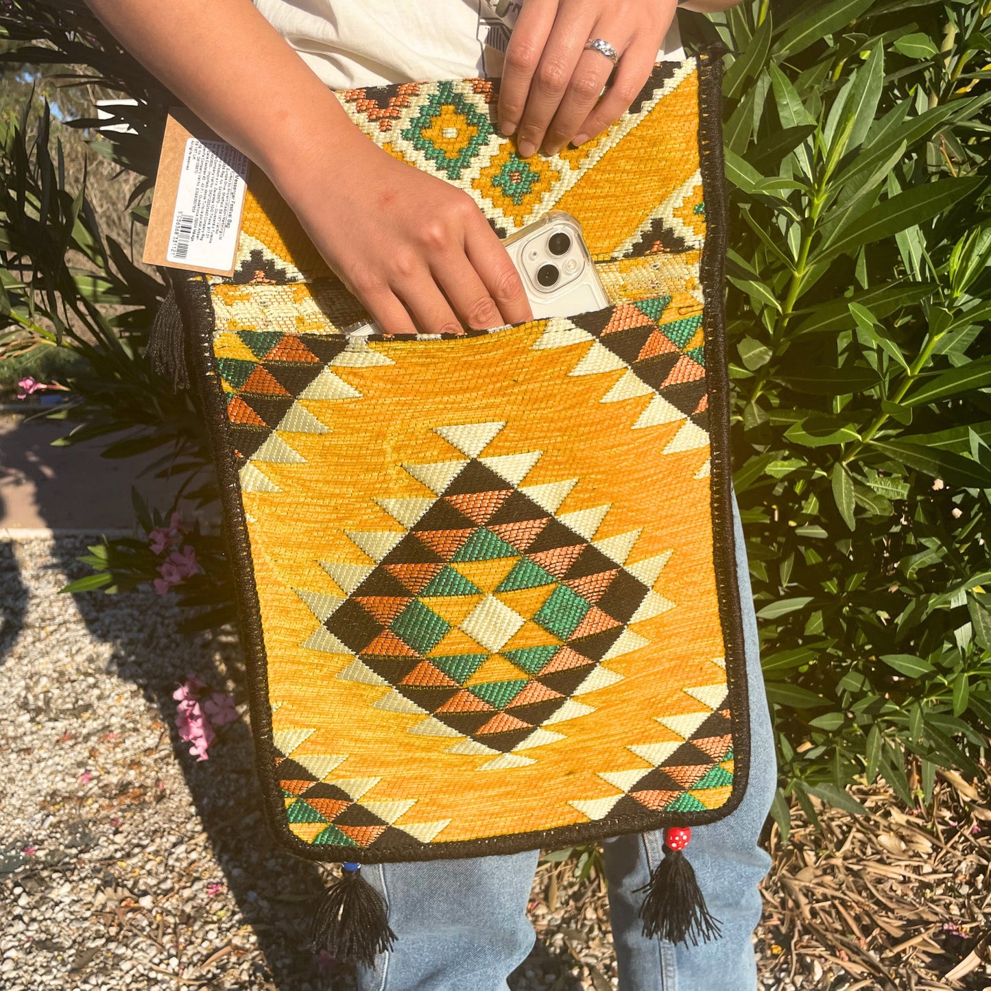 Sac messager Kilim jaune pour festival