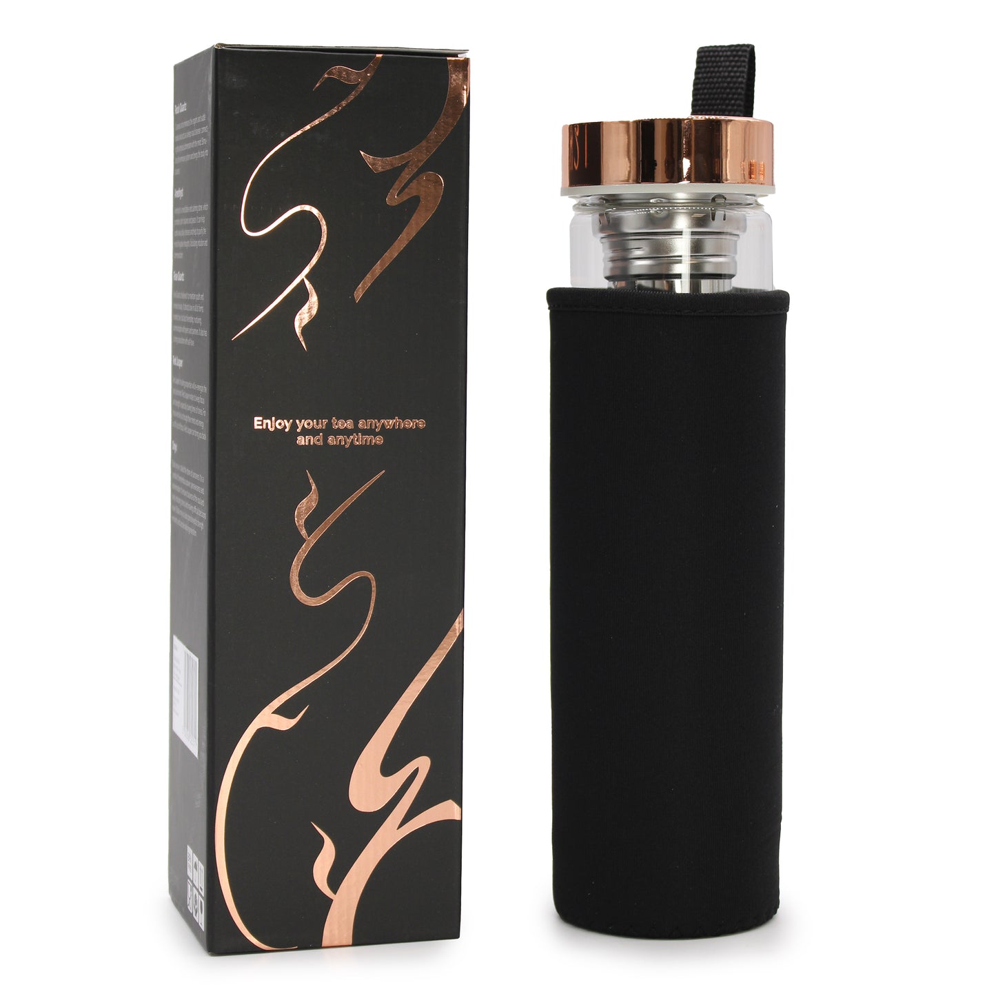 Bouteille à thé en verre - or rose - jaspe rouge