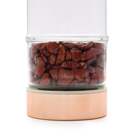 Bouteille à thé en verre - or rose - jaspe rouge
