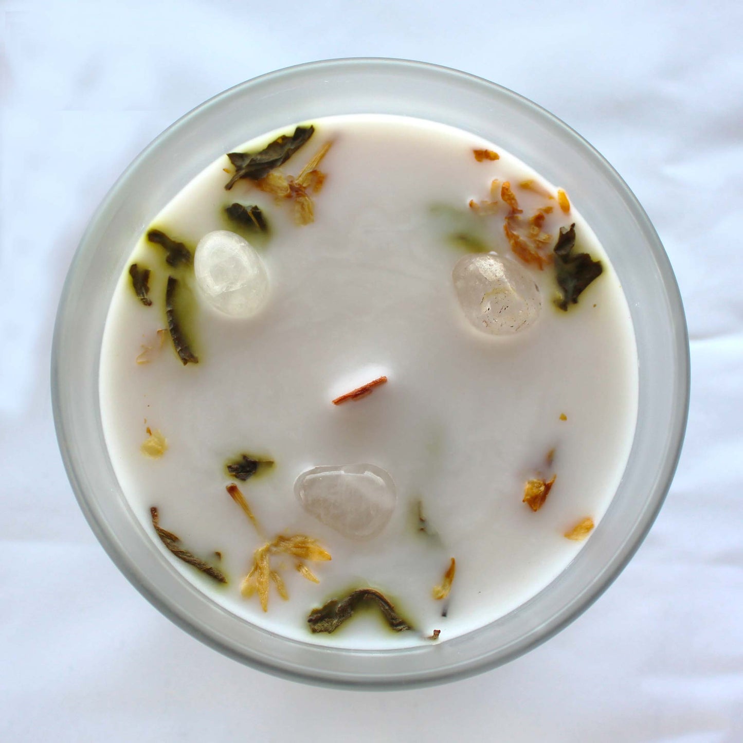 Bougie au jasmin et aux pierres précieuses de quartz cristallin - Équilibre spirituel