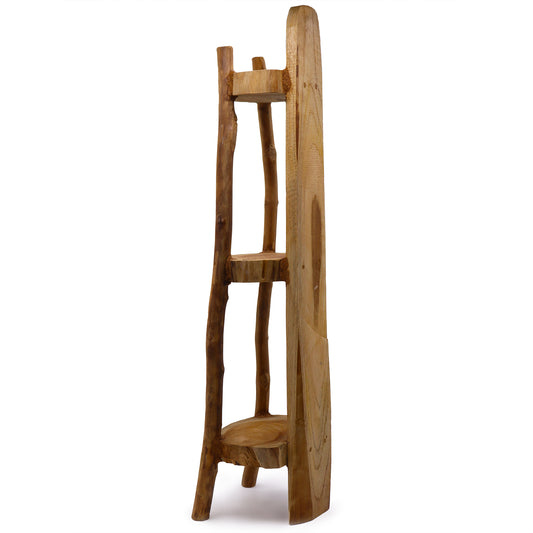 Meuble d'angle avec 3 étagères en teck naturel - hauteur 90 cm