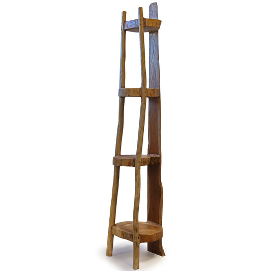Meuble d'angle 4 étagères en teck naturel - hauteur 135 cm