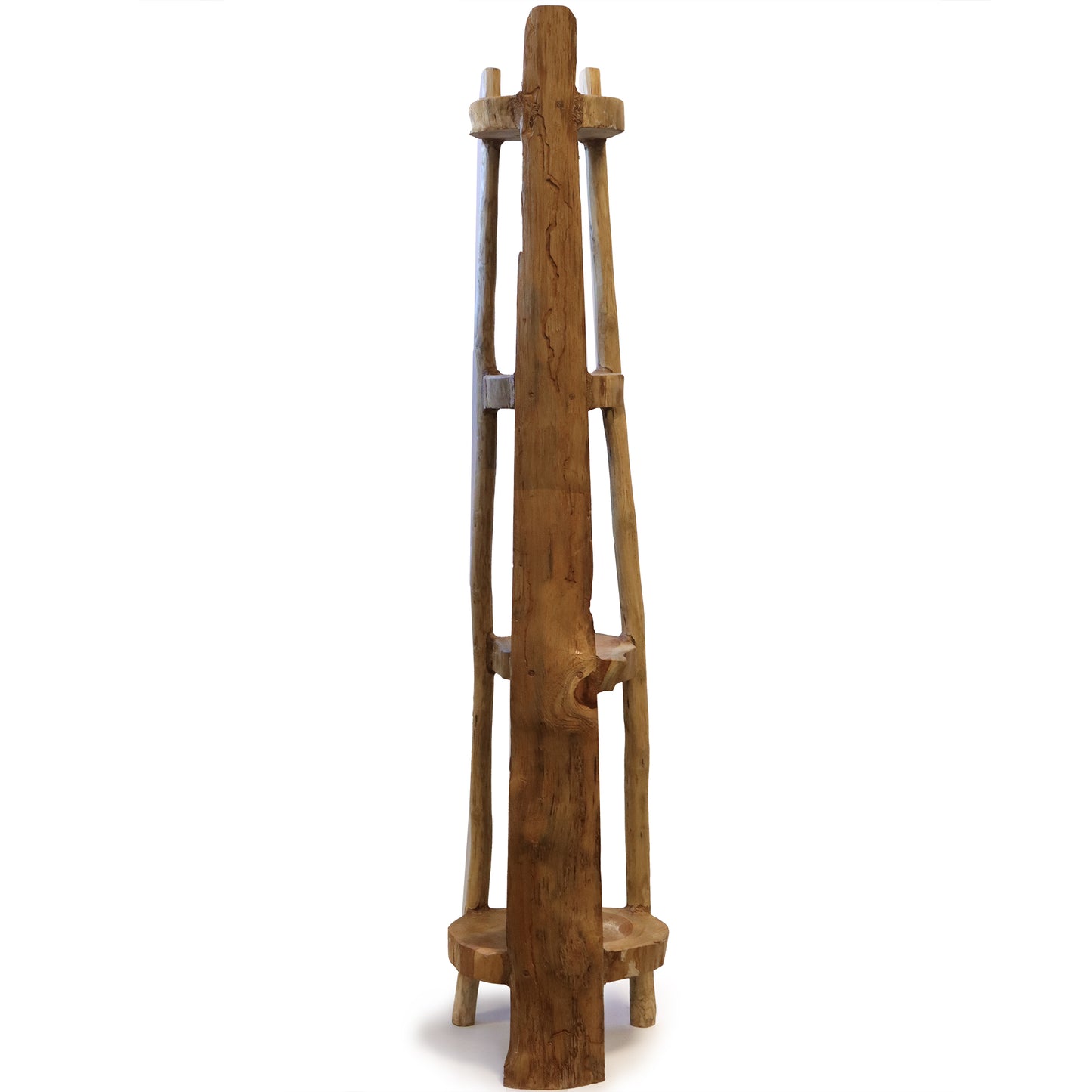 Meuble d'angle 4 étagères en teck naturel - hauteur 135 cm