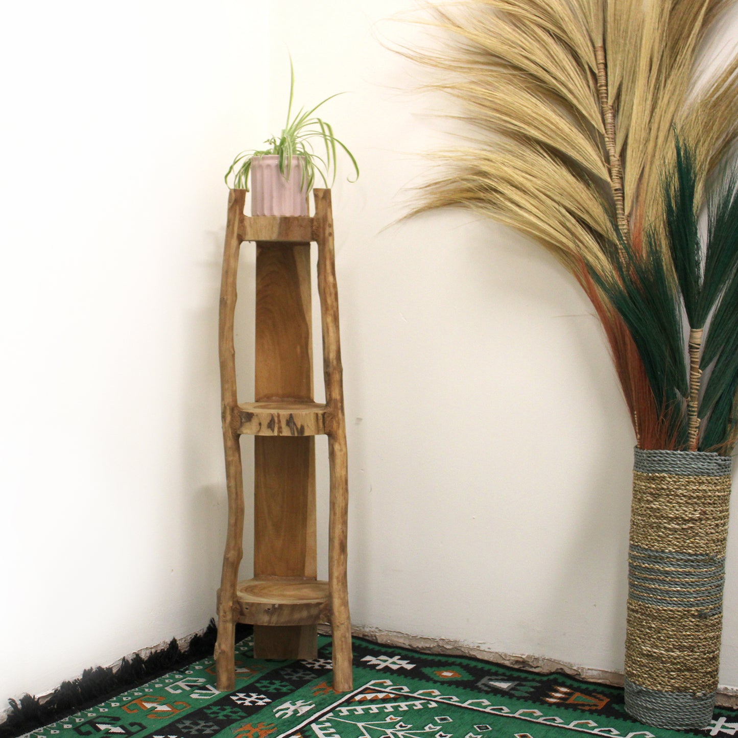 Meuble d'angle avec 3 étagères en teck naturel - hauteur 90 cm