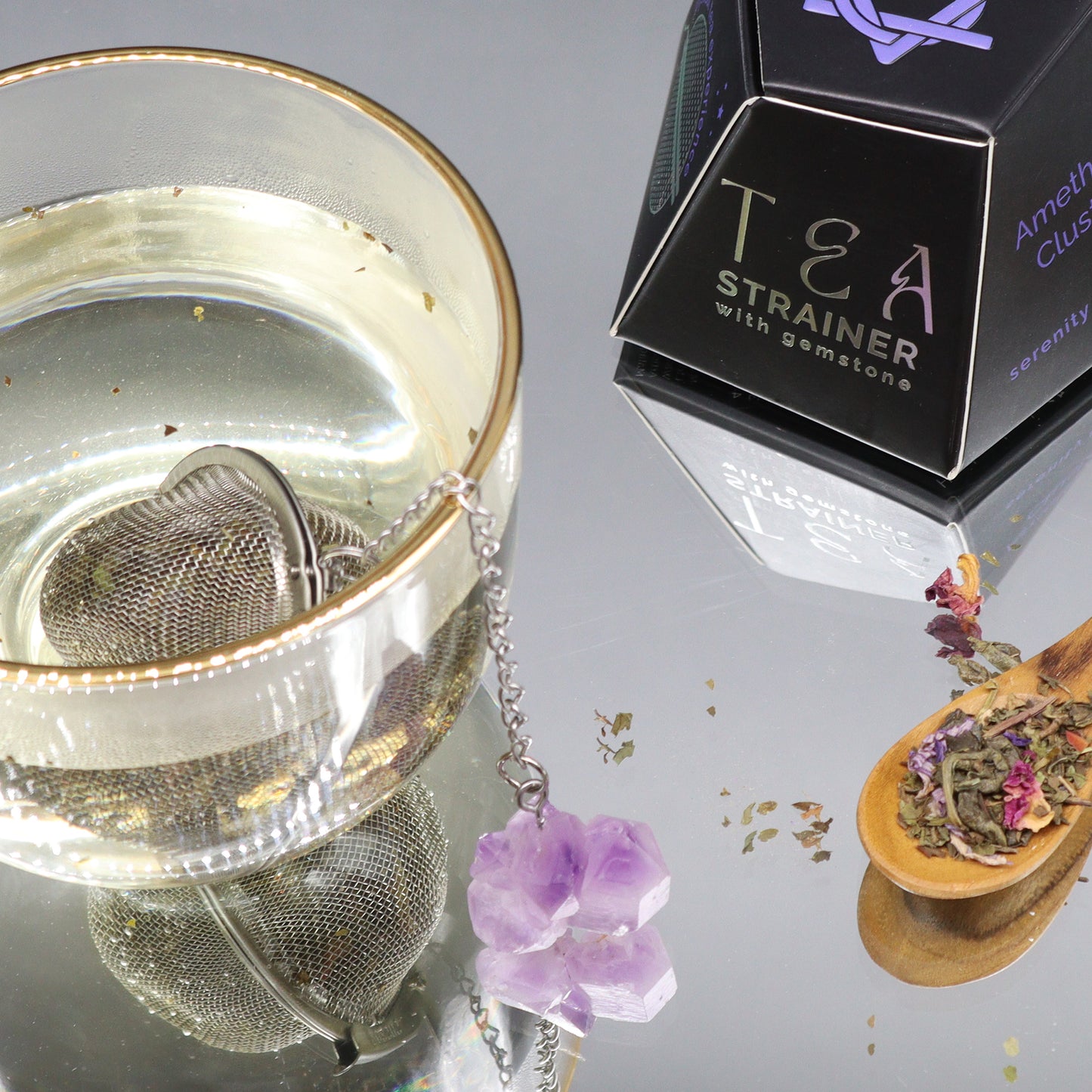 Passoire à thé en cristal brut – Amas d'améthyste