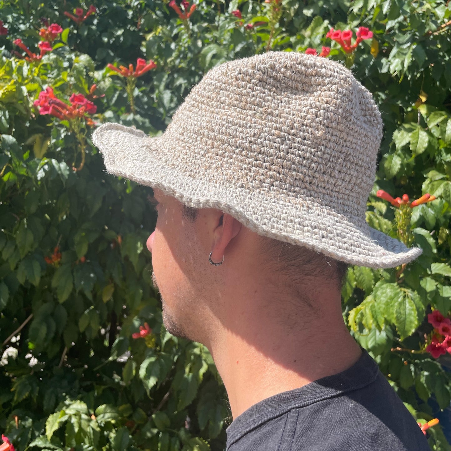 Chapeau de festival bohème en chanvre et coton tissé à la main - Naturel