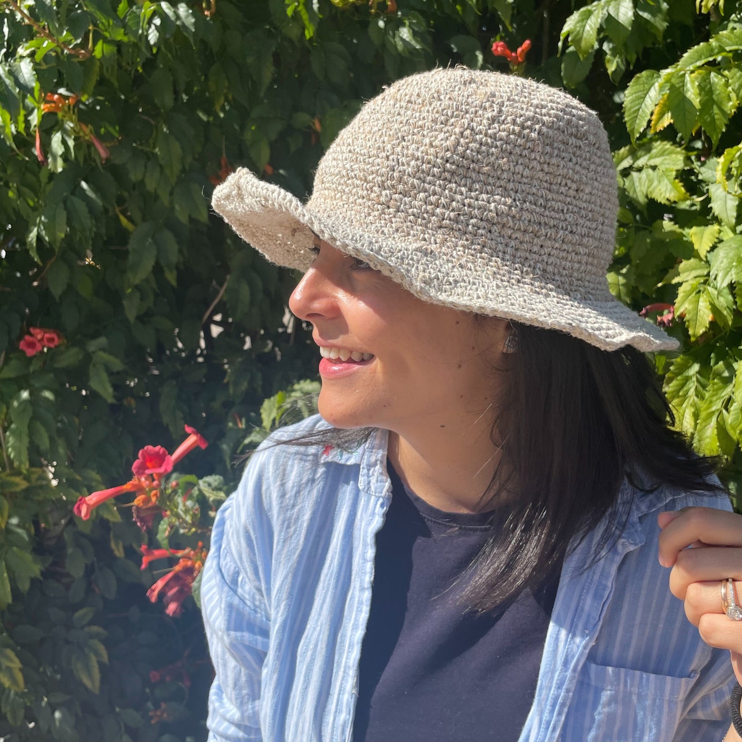 Chapeau de festival bohème en chanvre et coton tissé à la main - Naturel