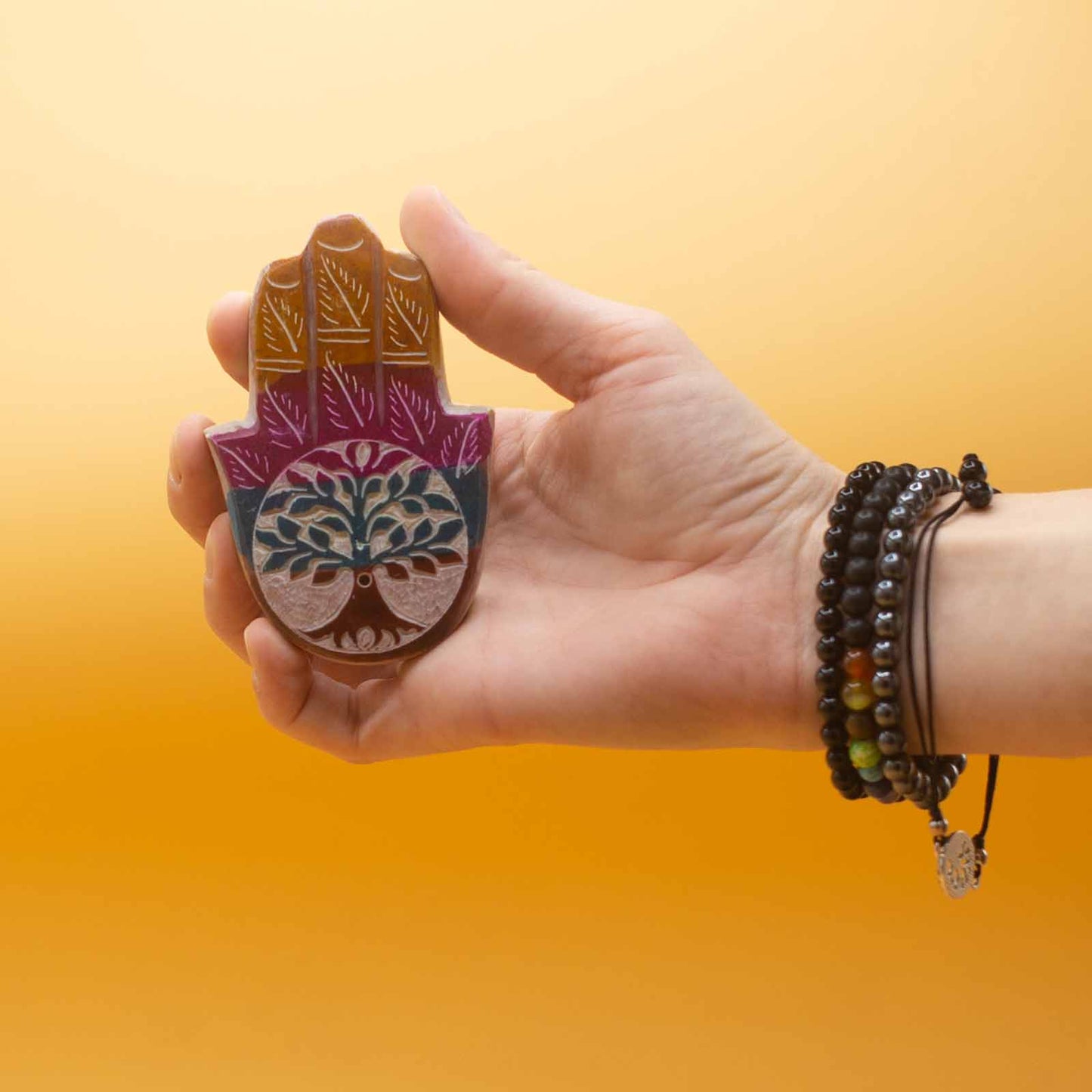 Porte-encens Hamsa en stéatite 9 x 6 cm - Arbre de vie
