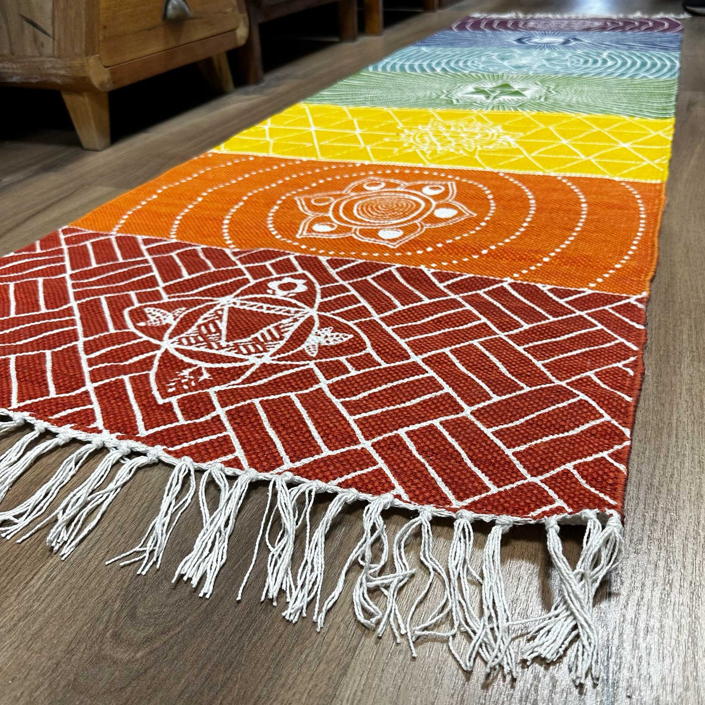 Tapis de yoga 100 % coton - 60 x 200 cm - 7 chakras