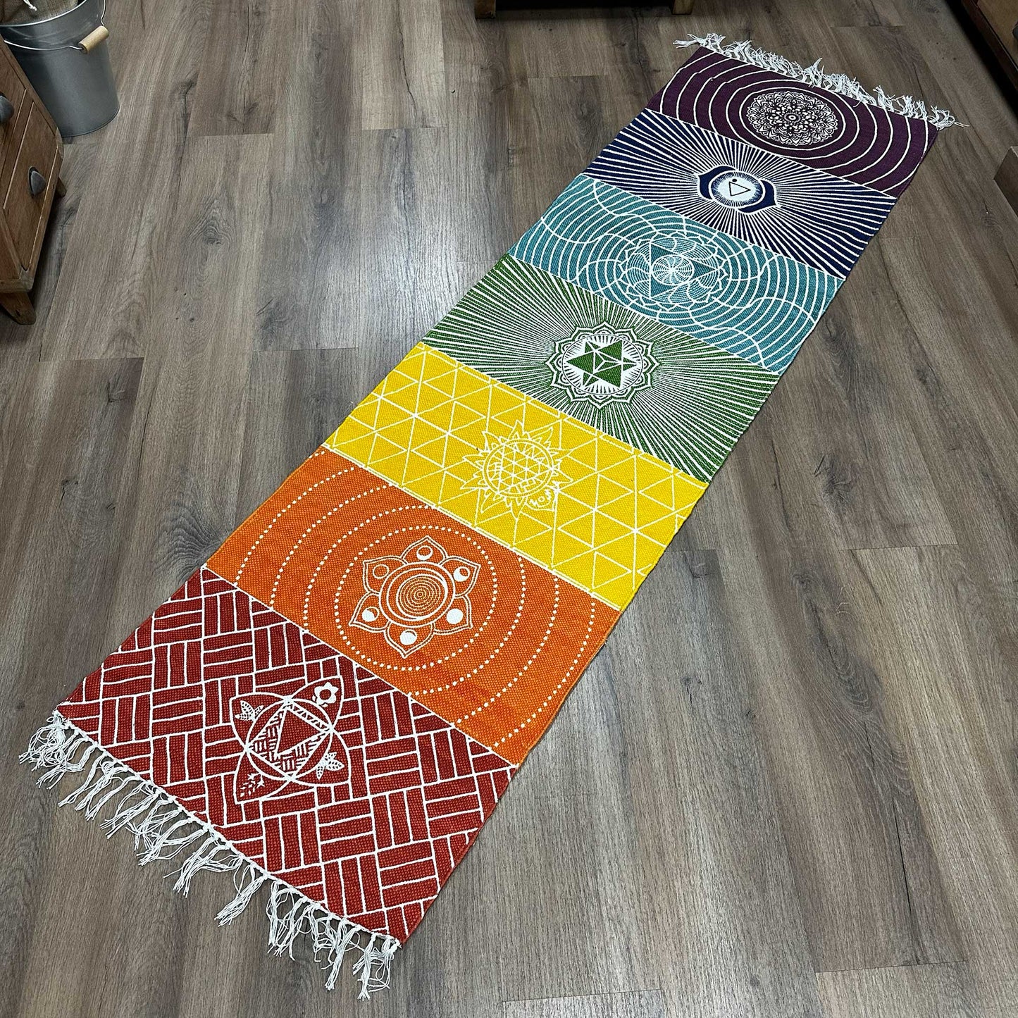 Tapis de yoga 100 % coton - 60 x 200 cm - 7 chakras