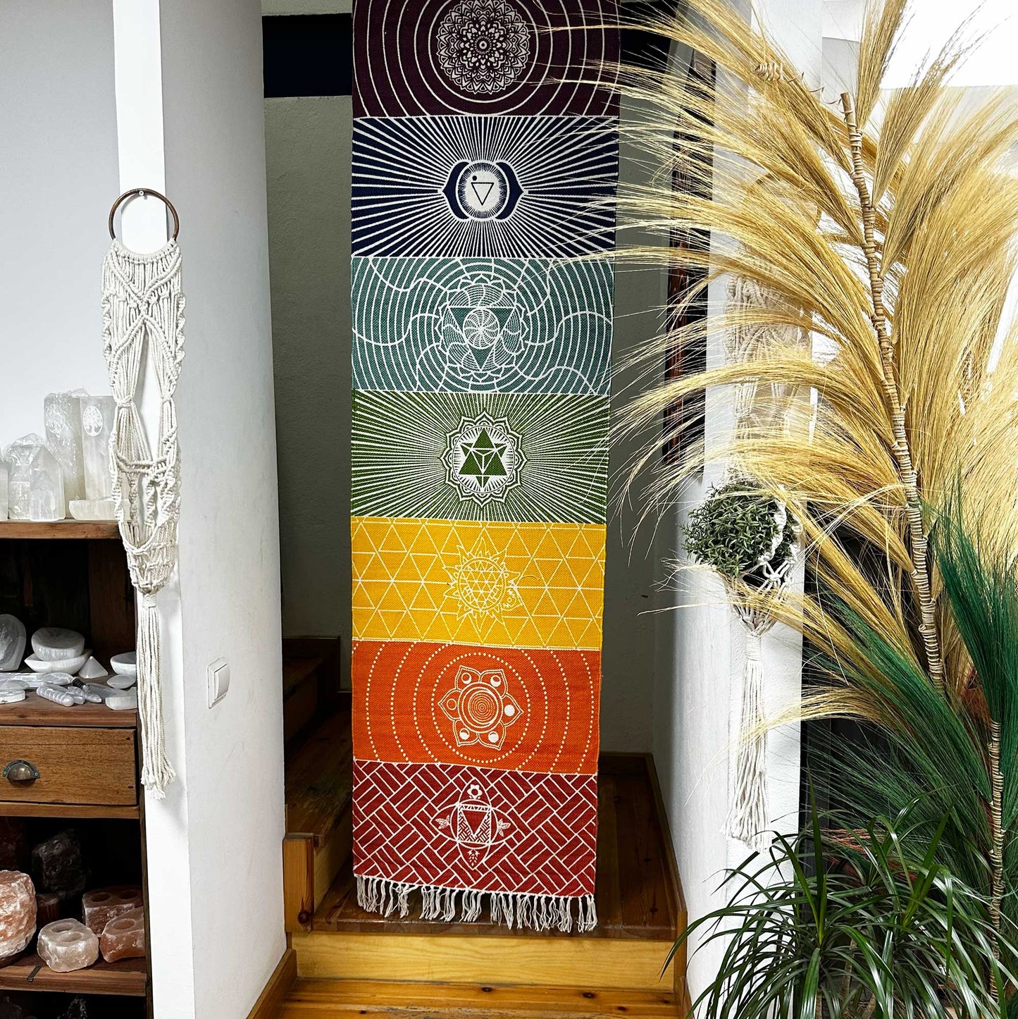Tapis de yoga 100 % coton - 60 x 200 cm - 7 chakras