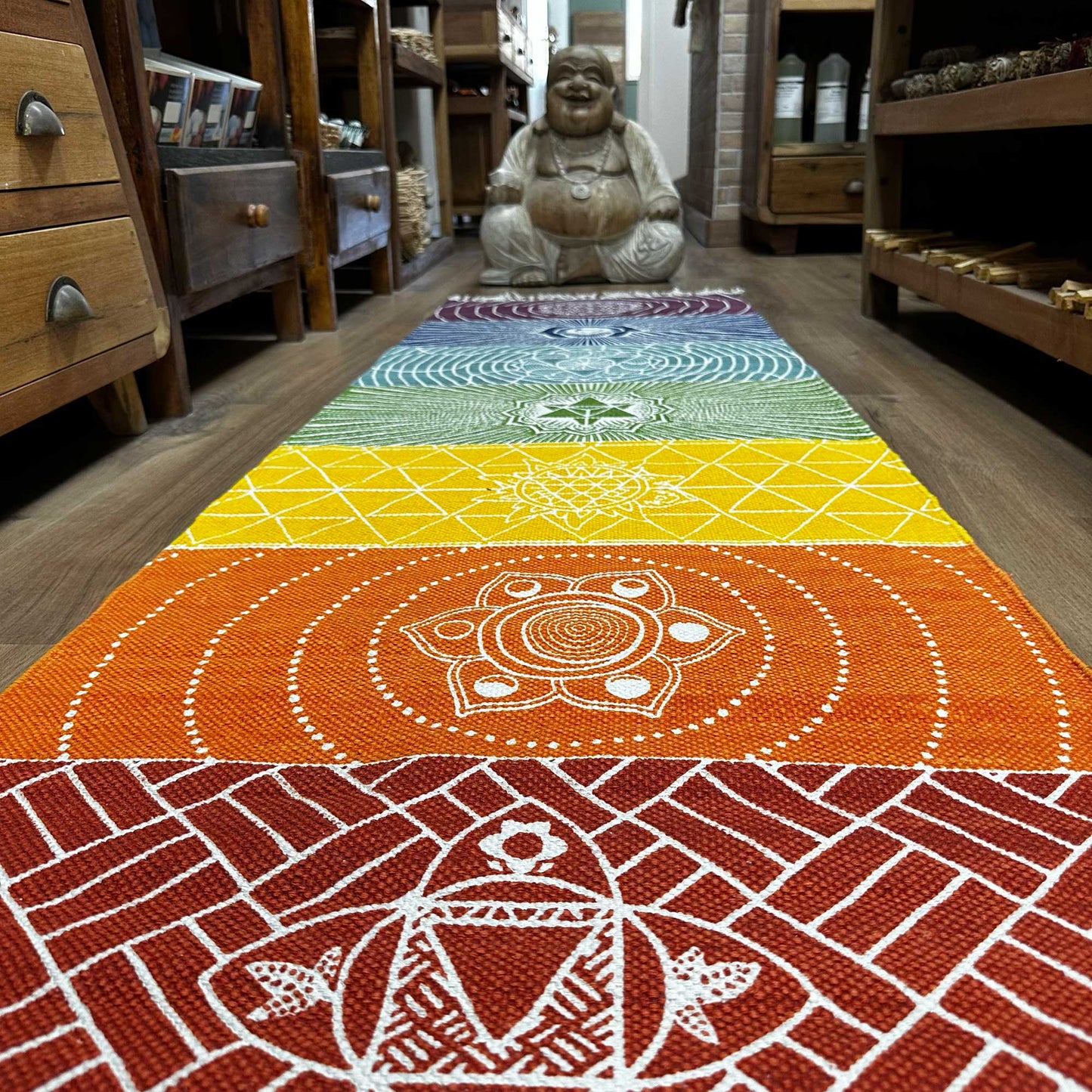 Tapis de yoga 100 % coton - 60 x 200 cm - 7 chakras