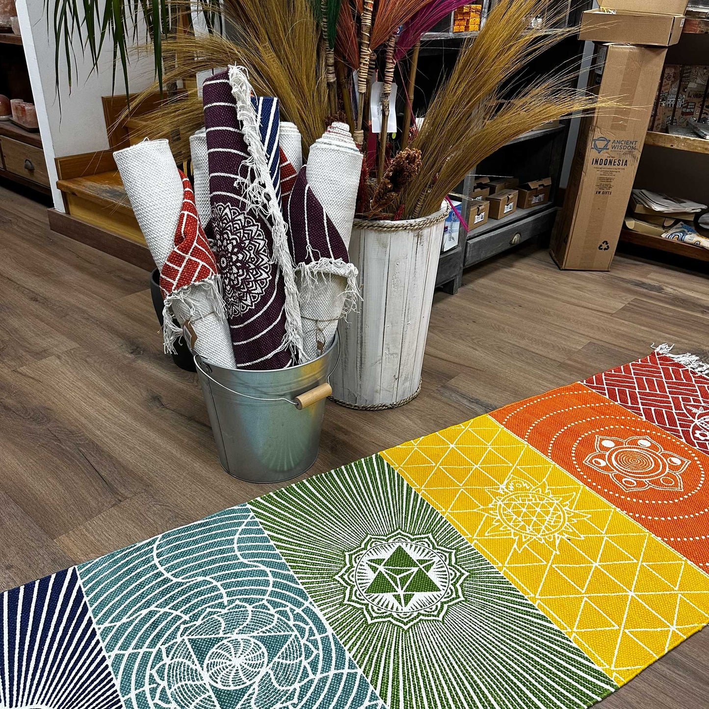 Tapis de yoga 100 % coton - 60 x 200 cm - 7 chakras
