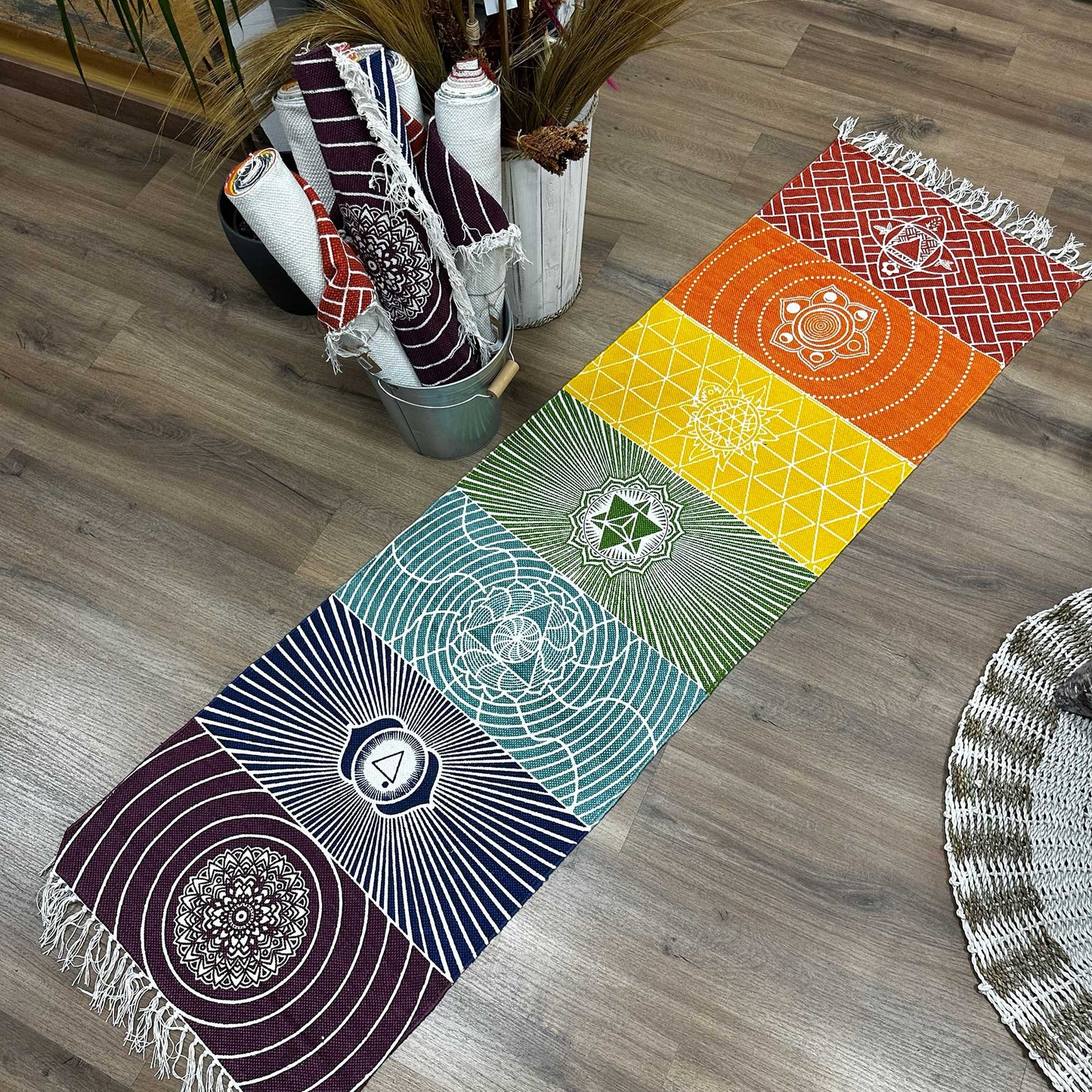 Tapis de yoga 100 % coton - 60 x 200 cm - 7 chakras