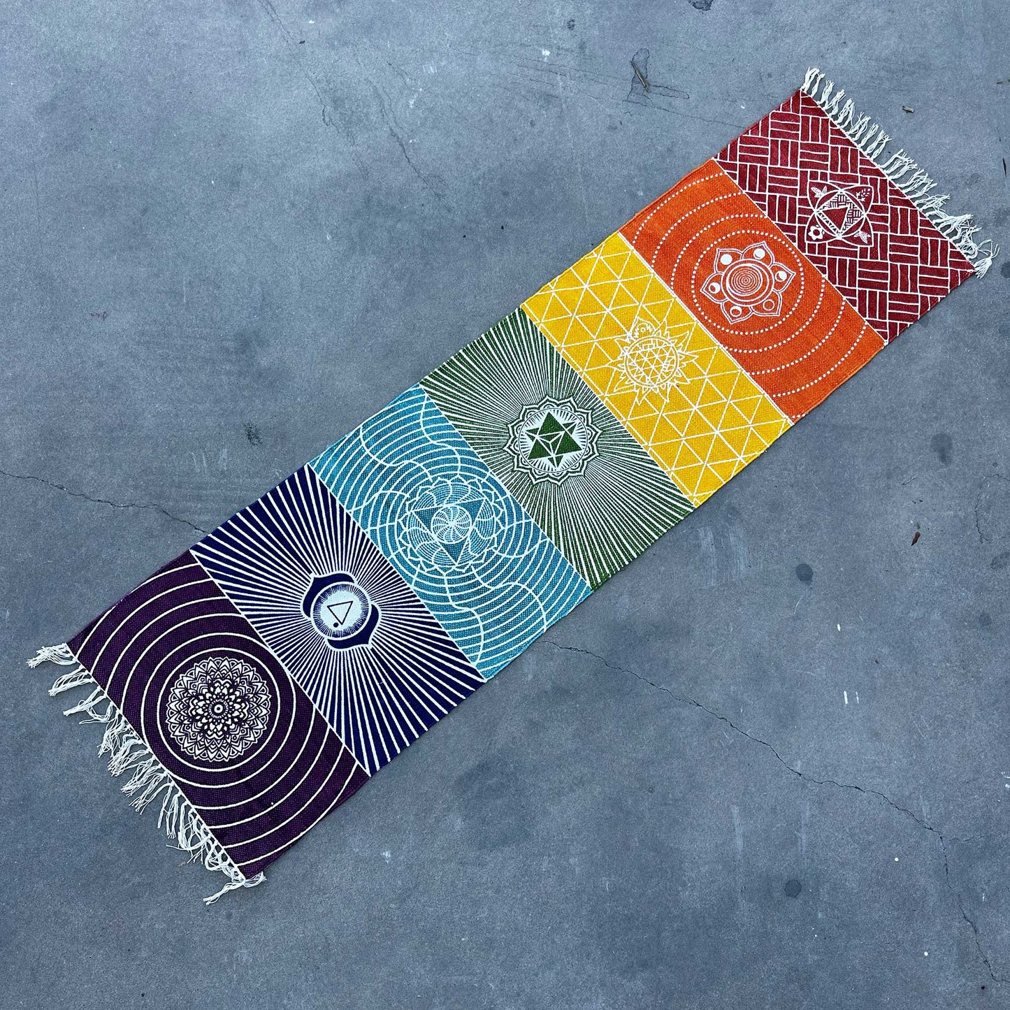 Tapis de yoga 100 % coton - 60 x 200 cm - 7 chakras