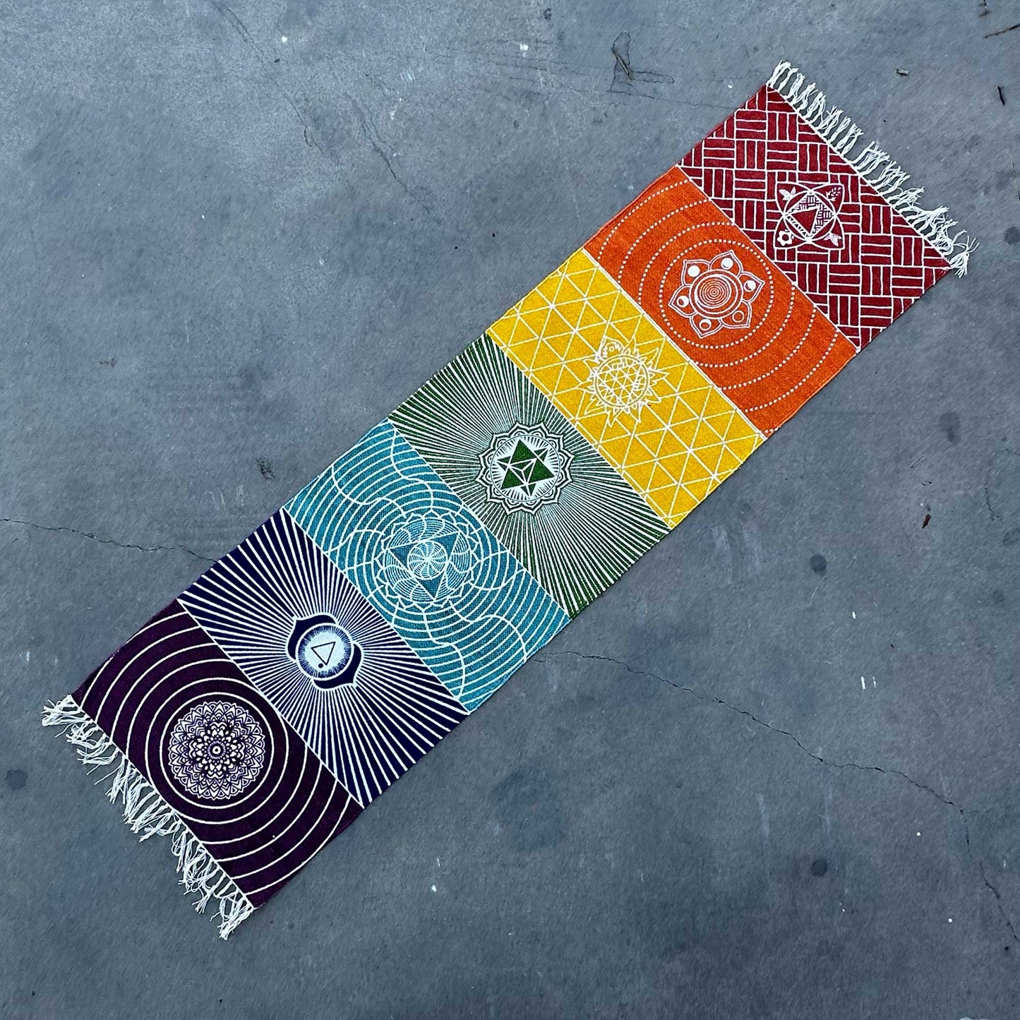 Tapis de yoga 100 % coton - 60 x 200 cm - 7 chakras