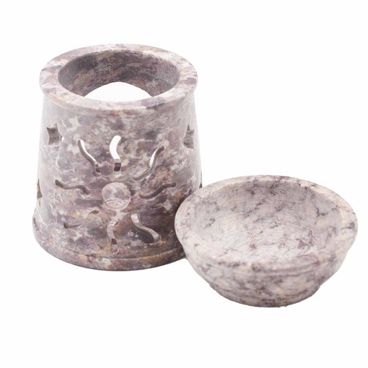 Petit brûle-parfum en stéatite 8 cm - Soleil et étoiles