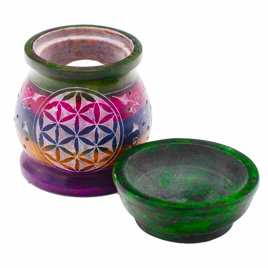 Brûleur à huile en stéatite 10 cm - Fleur de vie - Cinq couleurs