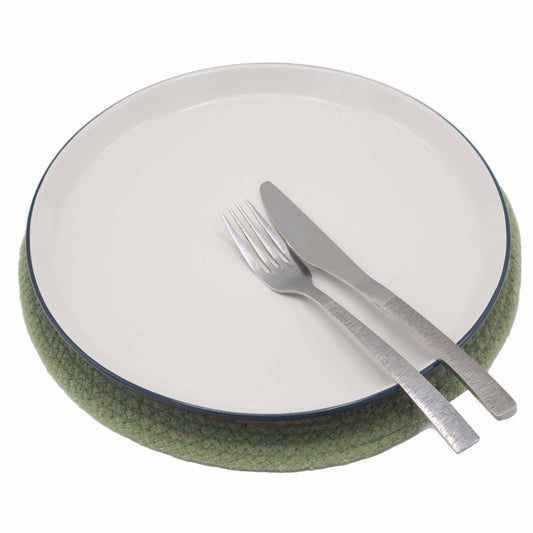 Set de table naturel - Jute et coton 30 cm - Bordure olive