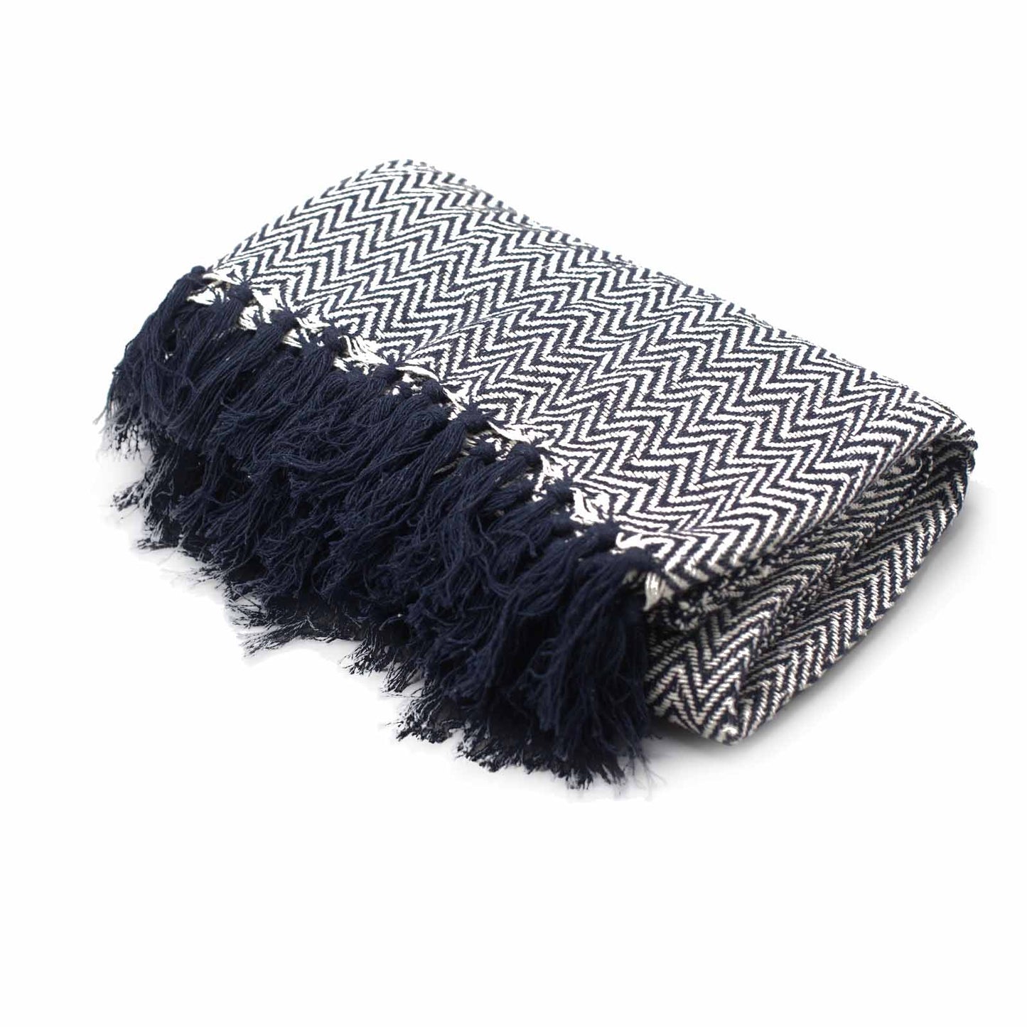 Couvertures Boho Comfort - 125x150cm - Zigzag bleu marine
