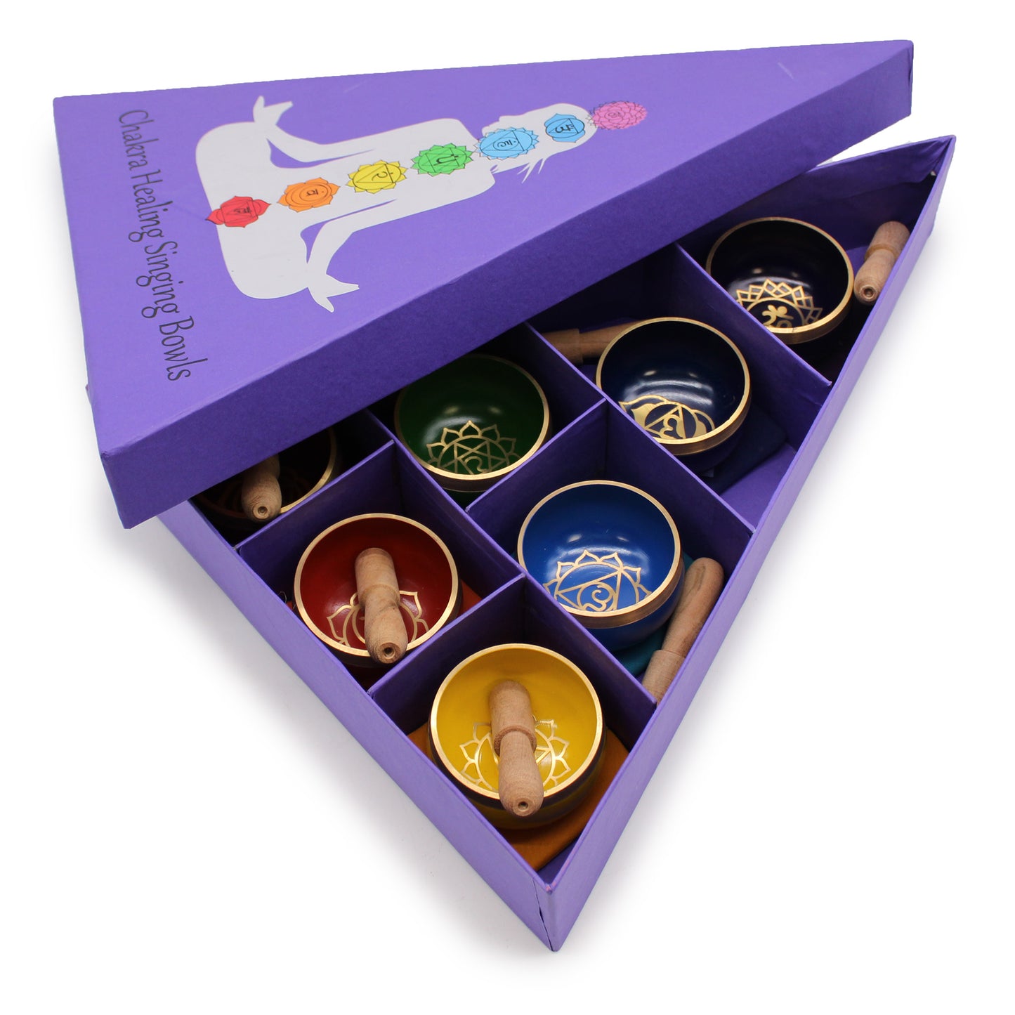 Coffret cadeau de bols chantants tibétains avec pyramide des chakras