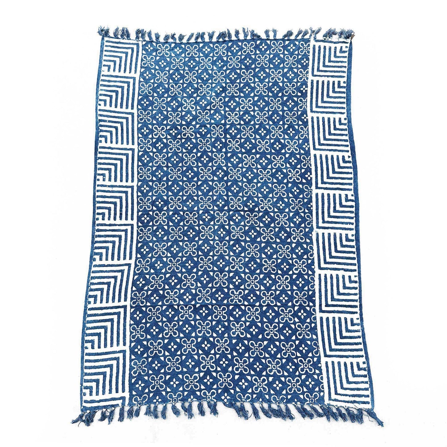 Couverture indigo faite main - 170x120cm - Carreaux Kasba