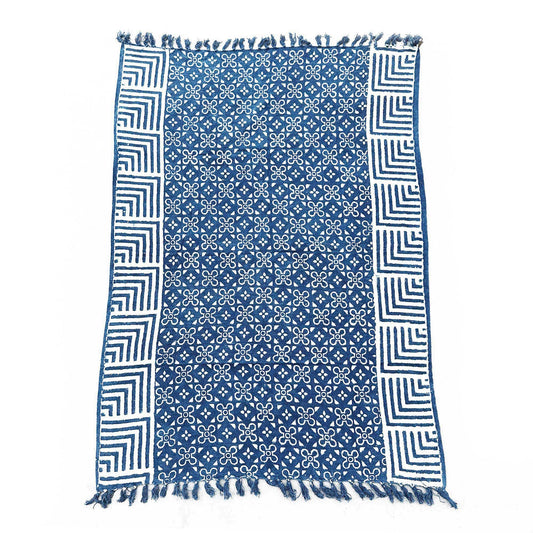Couverture indigo faite main - 170x120cm - Carreaux Kasba