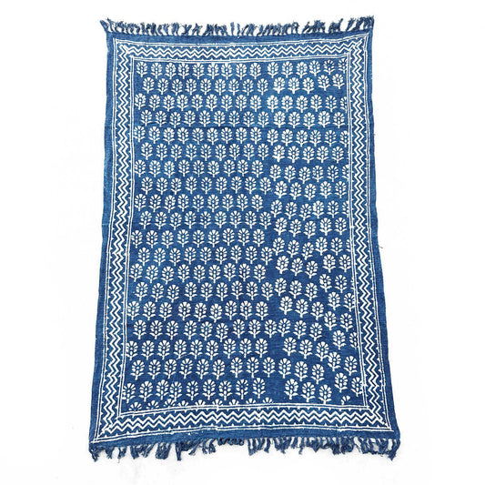 Couverture indigo faite main - 170x120cm - Chhota Flower